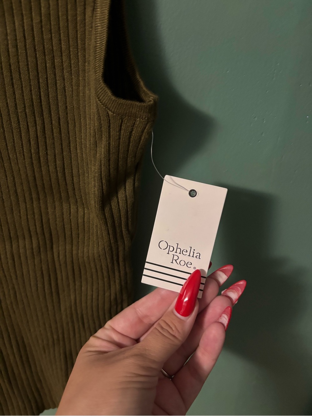 Sleeveless Ribbed Mock Neck Top in Olive Green - Picture 2 of 5